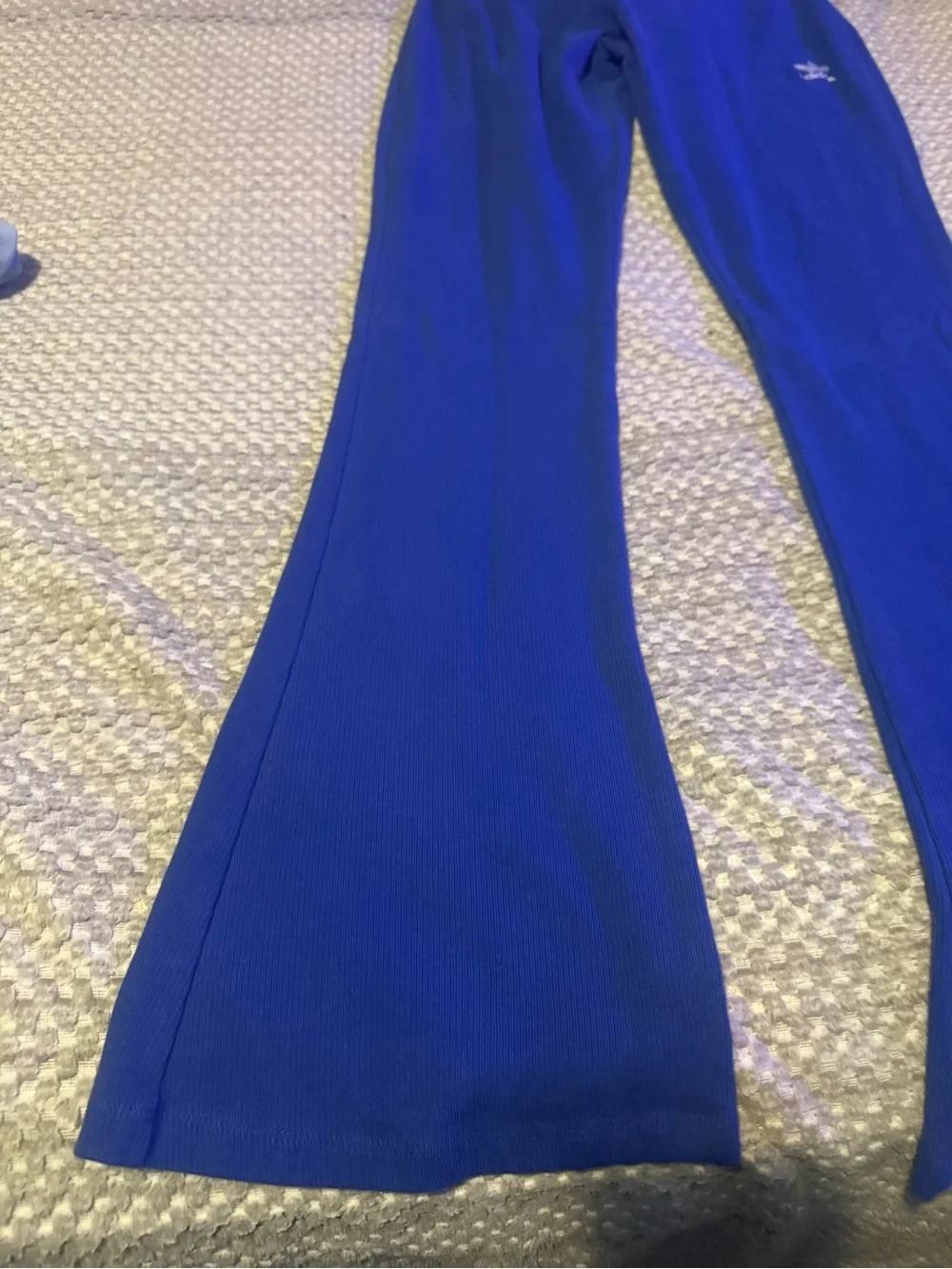 adidas Girls Royal Blue Ribbed Leggings with Trefoil Logo